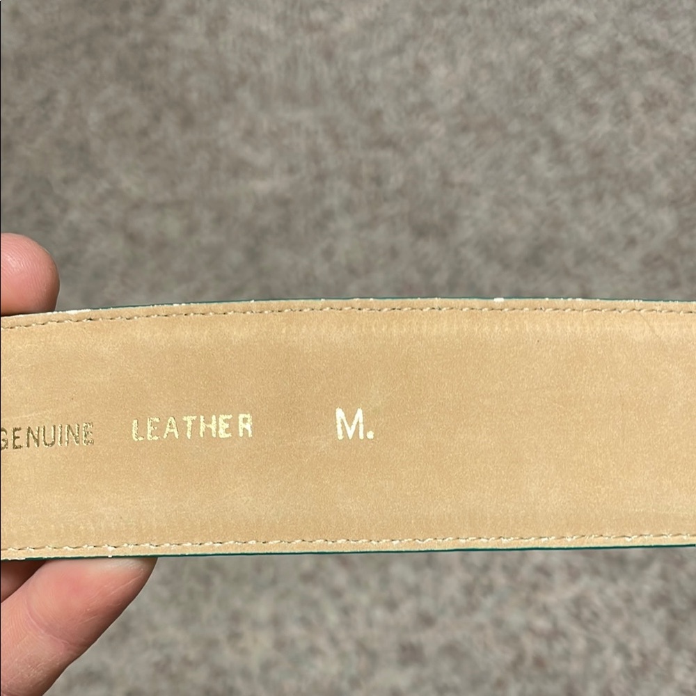 Vintage 90s Teal Leather Belt with Gold Buckle- nwt - Picture 3 of 7